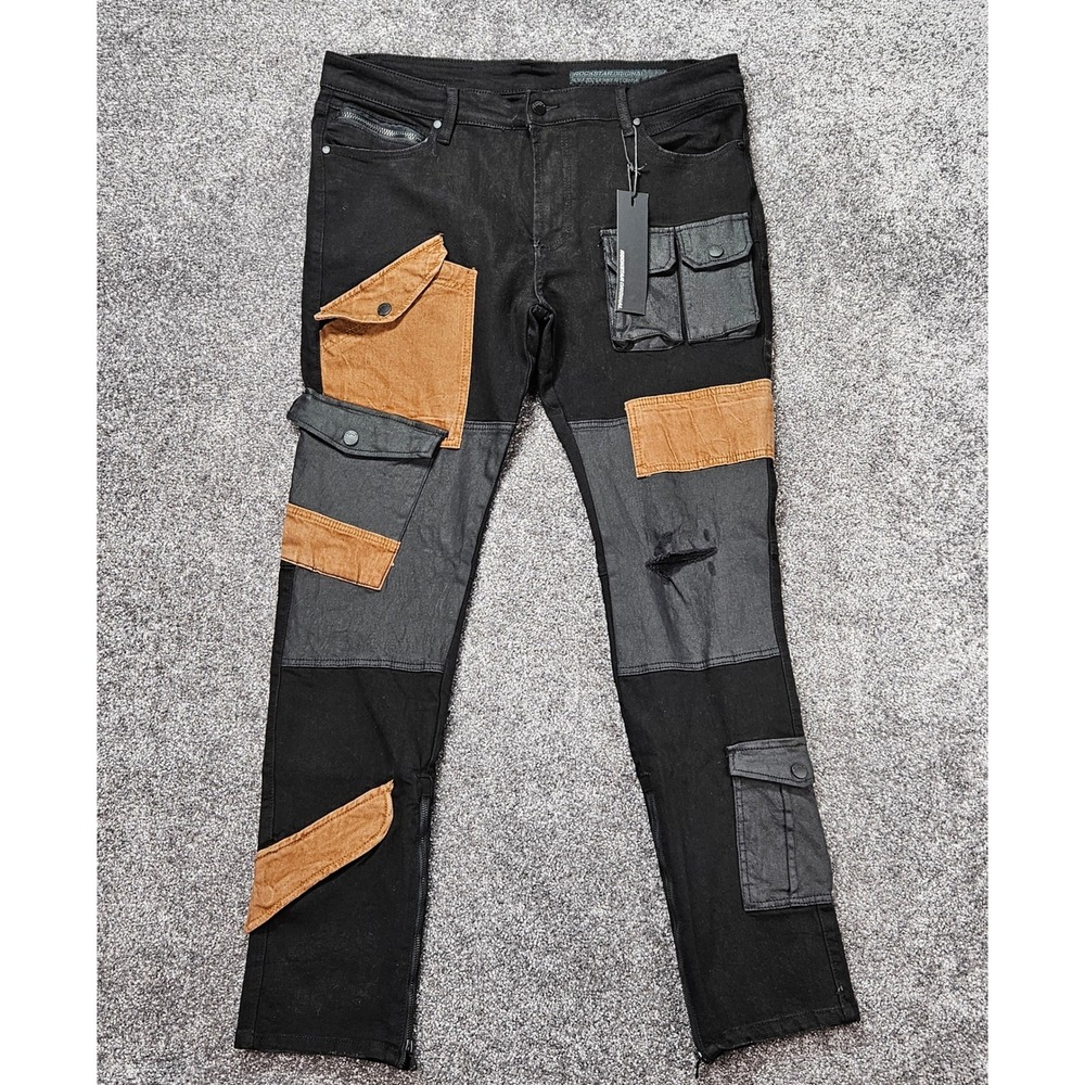 Rockstar Original Demarcus Patch Jean Men 40 Black Skinny Cargo Multi Pocket NWT